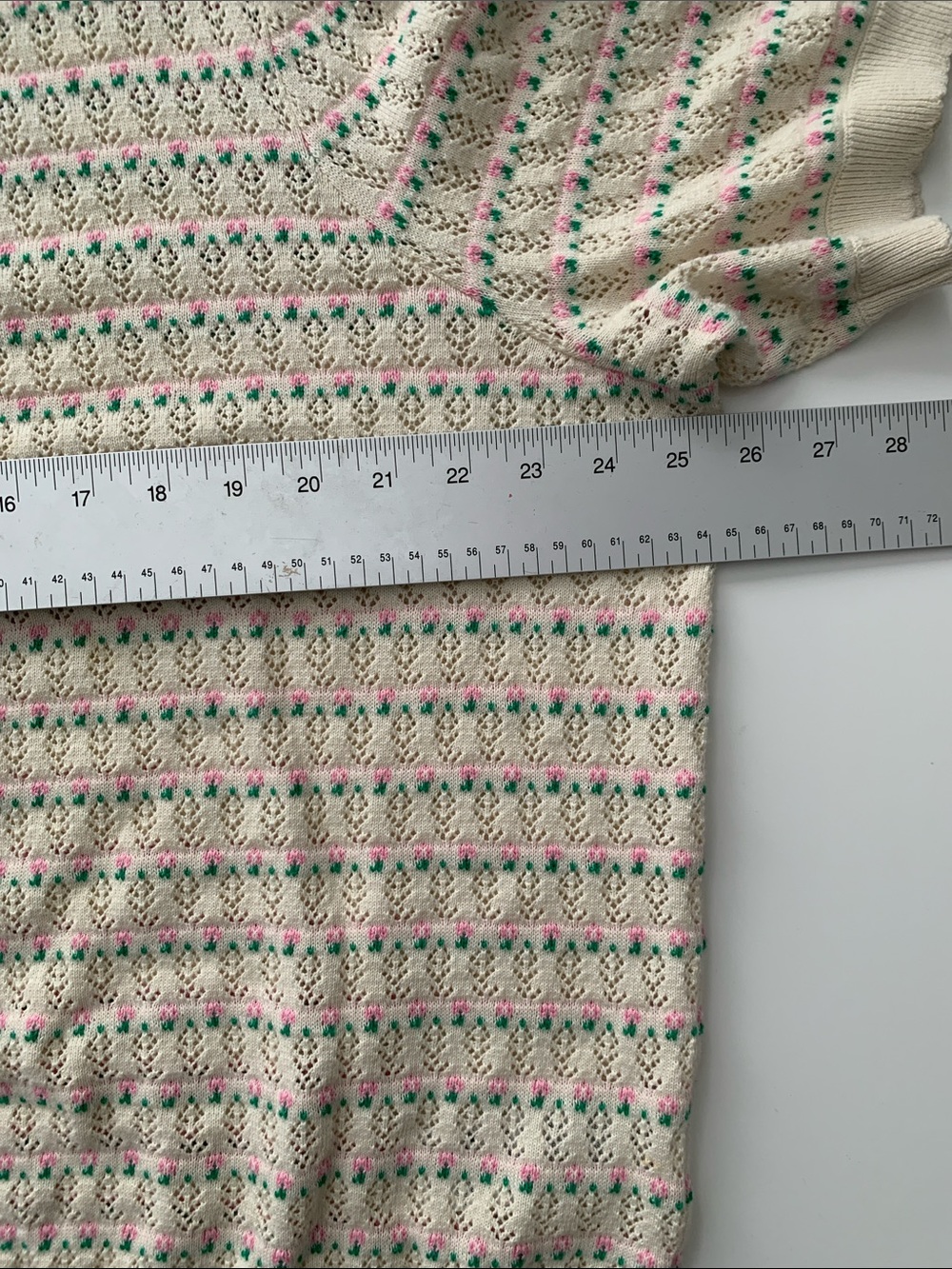 Boden Dot Pointelle Cardigan XL Cream Pink Green Cotton Puff Sleeve Sweater - Picture 14 of 15